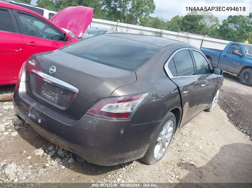 2014 Nissan Maxima 3.5 S/3.5 Sv VIN: 1N4AA5AP3EC494618 Lot: 39792230