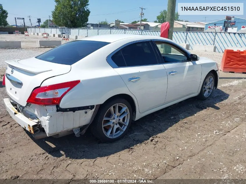 2014 Nissan Maxima 3.5 S VIN: 1N4AA5APXEC451510 Lot: 39888100