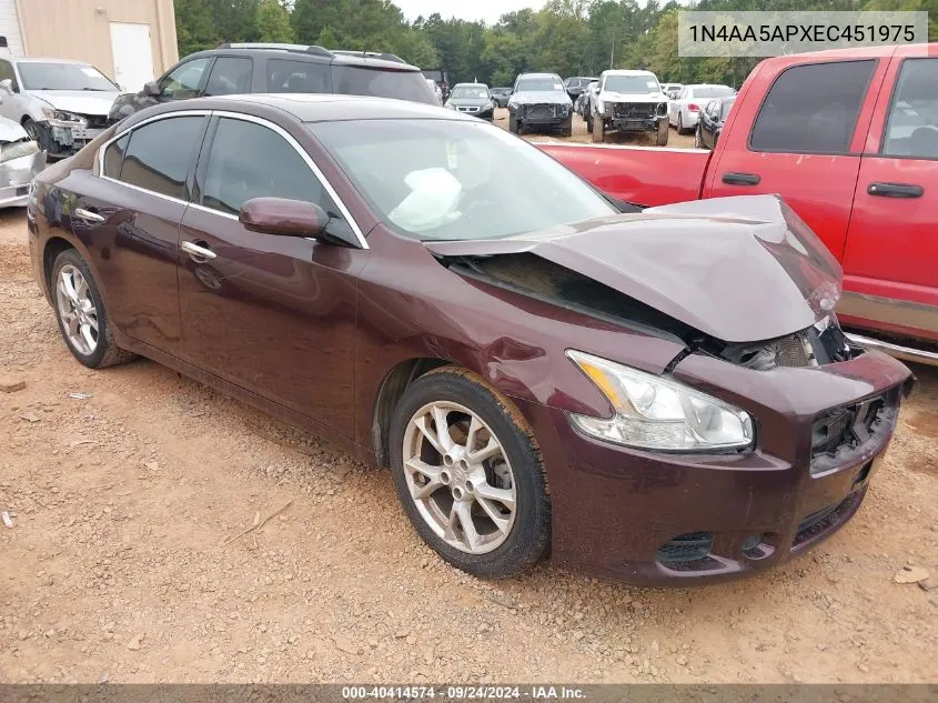 2014 Nissan Maxima S/Sv VIN: 1N4AA5APXEC451975 Lot: 40414574