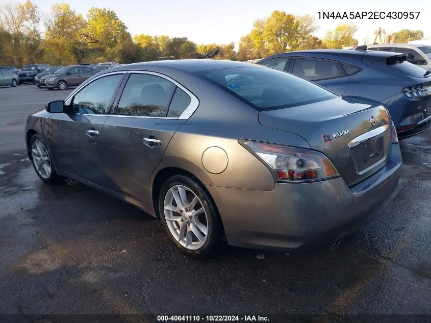 2014 Nissan Maxima 3.5 S VIN: 1N4AA5AP2EC430957 Lot: 40641110