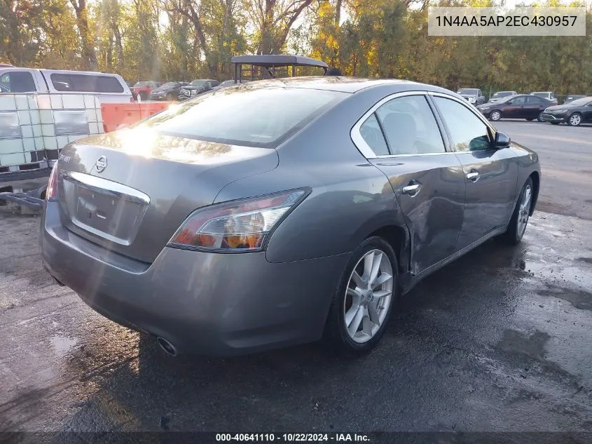 2014 Nissan Maxima 3.5 S VIN: 1N4AA5AP2EC430957 Lot: 40641110