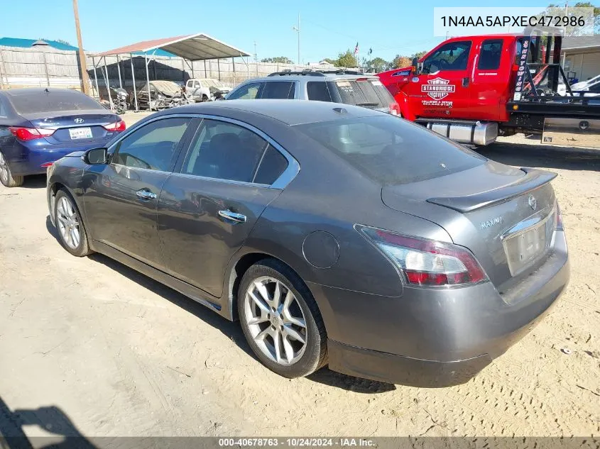 2014 Nissan Maxima 3.5 Sv VIN: 1N4AA5APXEC472986 Lot: 40678763