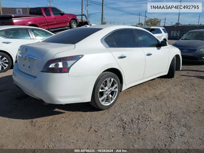 2014 Nissan Maxima 3.5 S/3.5 Sv VIN: 1N4AA5AP4EC492795 Lot: 40700233