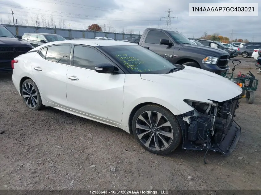 2016 Nissan Maxima VIN: 1N4AA6AP7GC403021 Lot: 12138643