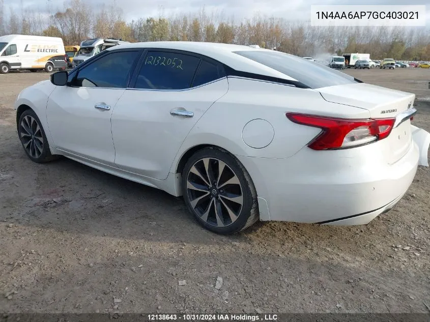 2016 Nissan Maxima VIN: 1N4AA6AP7GC403021 Lot: 12138643