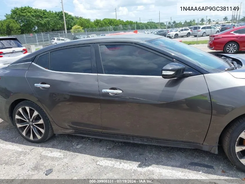 2016 Nissan Maxima 3.5 Sr VIN: 1N4AA6AP9GC381149 Lot: 39908331