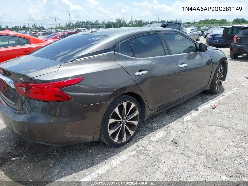 2016 Nissan Maxima 3.5 Sr VIN: 1N4AA6AP9GC381149 Lot: 39908331