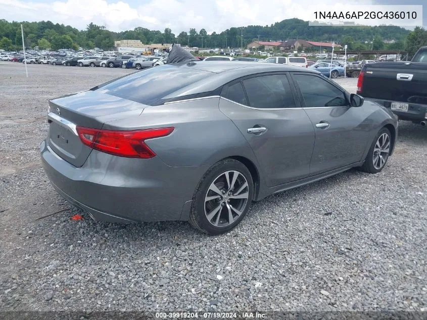 2016 Nissan Maxima 3.5 S VIN: 1N4AA6AP2GC436010 Lot: 39919204