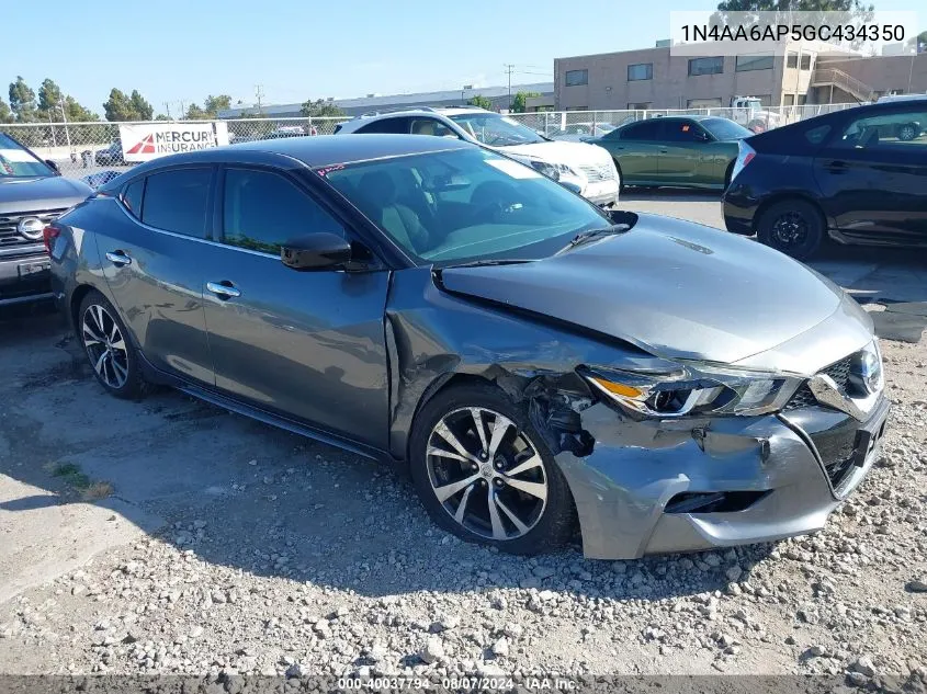 2016 Nissan Maxima 3.5 Platinum/3.5 S/3.5 Sl/3.5 Sr/3.5 Sv VIN: 1N4AA6AP5GC434350 Lot: 40037794