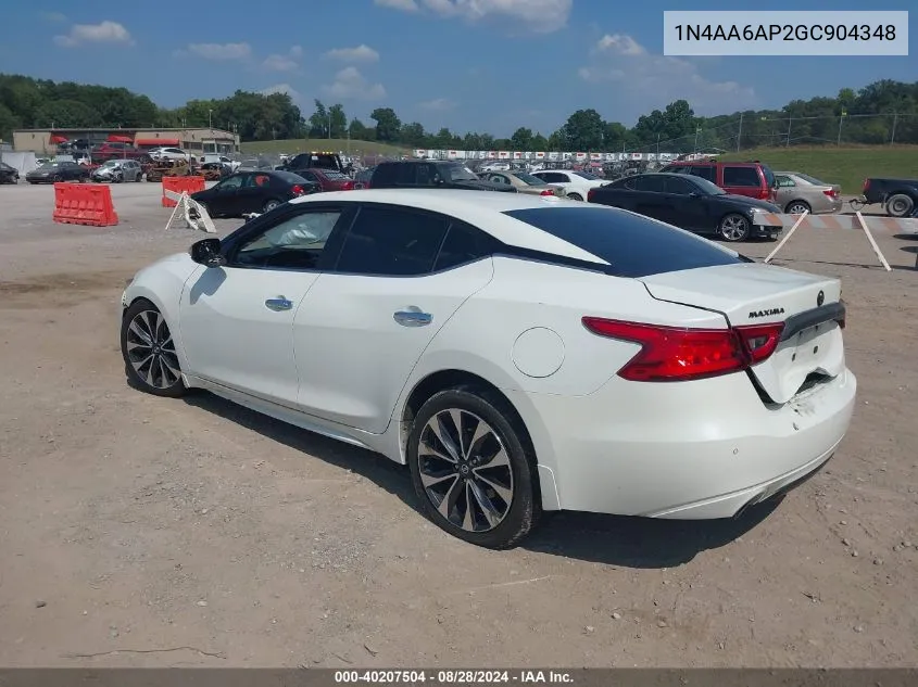 2016 Nissan Maxima 3.5 Sr VIN: 1N4AA6AP2GC904348 Lot: 40207504