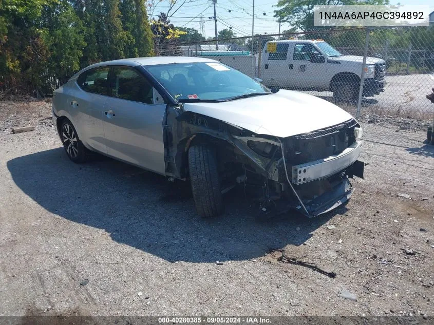 2016 Nissan Maxima 3.5 Platinum/3.5 S/3.5 Sl/3.5 Sr/3.5 Sv VIN: 1N4AA6AP4GC394892 Lot: 40280385