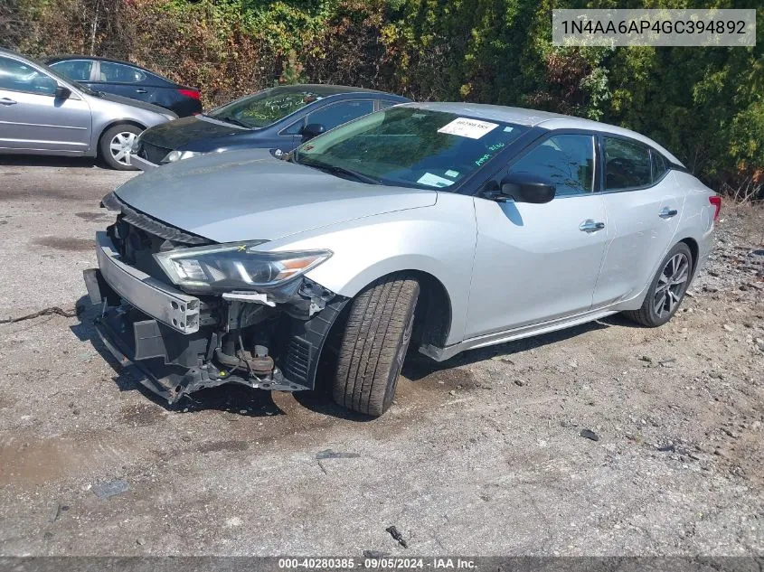 2016 Nissan Maxima 3.5 Platinum/3.5 S/3.5 Sl/3.5 Sr/3.5 Sv VIN: 1N4AA6AP4GC394892 Lot: 40280385