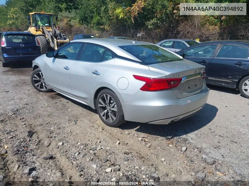 2016 Nissan Maxima 3.5 Platinum/3.5 S/3.5 Sl/3.5 Sr/3.5 Sv VIN: 1N4AA6AP4GC394892 Lot: 40280385