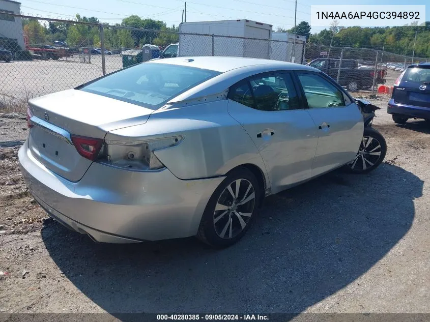 2016 Nissan Maxima 3.5 Platinum/3.5 S/3.5 Sl/3.5 Sr/3.5 Sv VIN: 1N4AA6AP4GC394892 Lot: 40280385