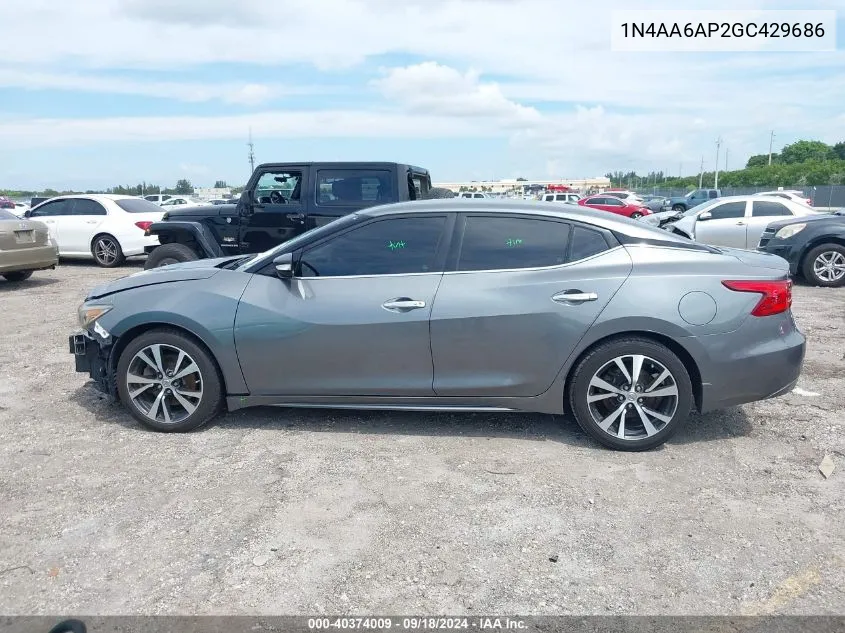 2016 Nissan Maxima 3.5 Sv VIN: 1N4AA6AP2GC429686 Lot: 40374009