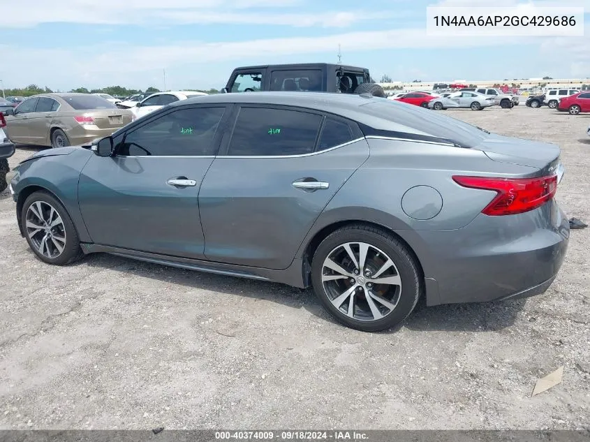 2016 Nissan Maxima 3.5 Sv VIN: 1N4AA6AP2GC429686 Lot: 40374009