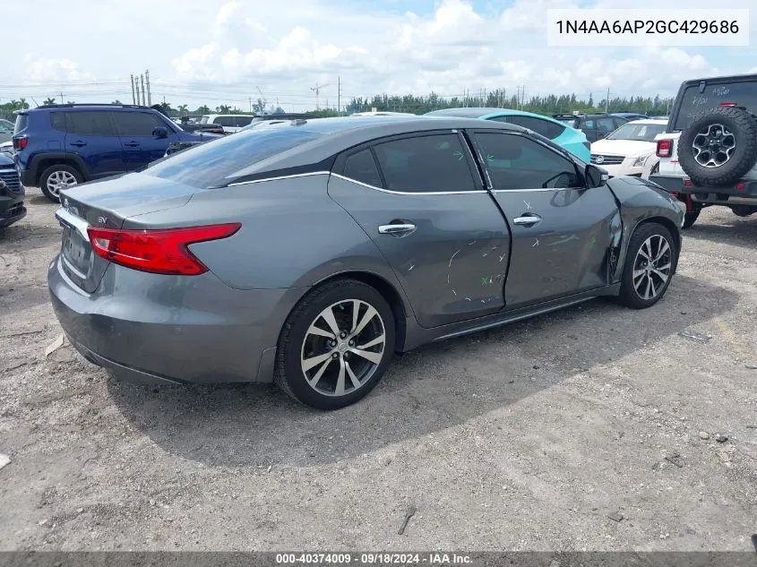 2016 Nissan Maxima 3.5 Sv VIN: 1N4AA6AP2GC429686 Lot: 40374009