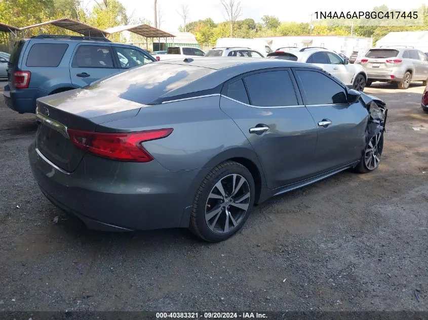 2016 Nissan Maxima 3.5 S VIN: 1N4AA6AP8GC417445 Lot: 40383321