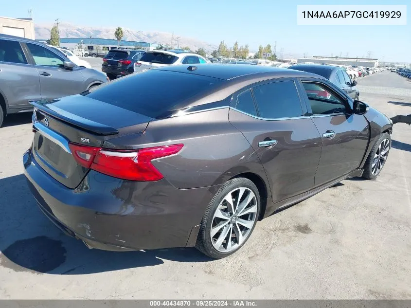 2016 Nissan Maxima 3.5 Sr VIN: 1N4AA6AP7GC419929 Lot: 40434870