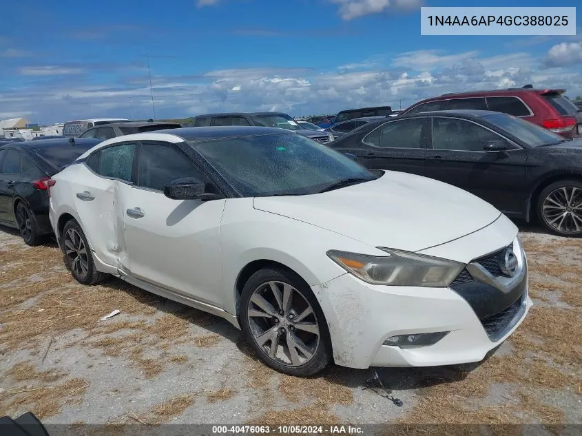 2016 Nissan Maxima 3.5S/Sv/Sl/Sr/Plat VIN: 1N4AA6AP4GC388025 Lot: 40476063