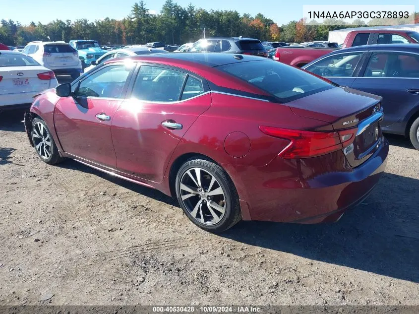 2016 Nissan Maxima 3.5S/Sv/Sl/Sr/Plat VIN: 1N4AA6AP3GC378893 Lot: 40530428