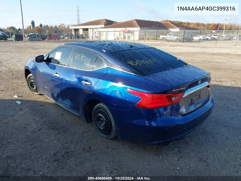 2016 Nissan Maxima 3.5 Platinum VIN: 1N4AA6AP4GC399316 Lot: 40698409