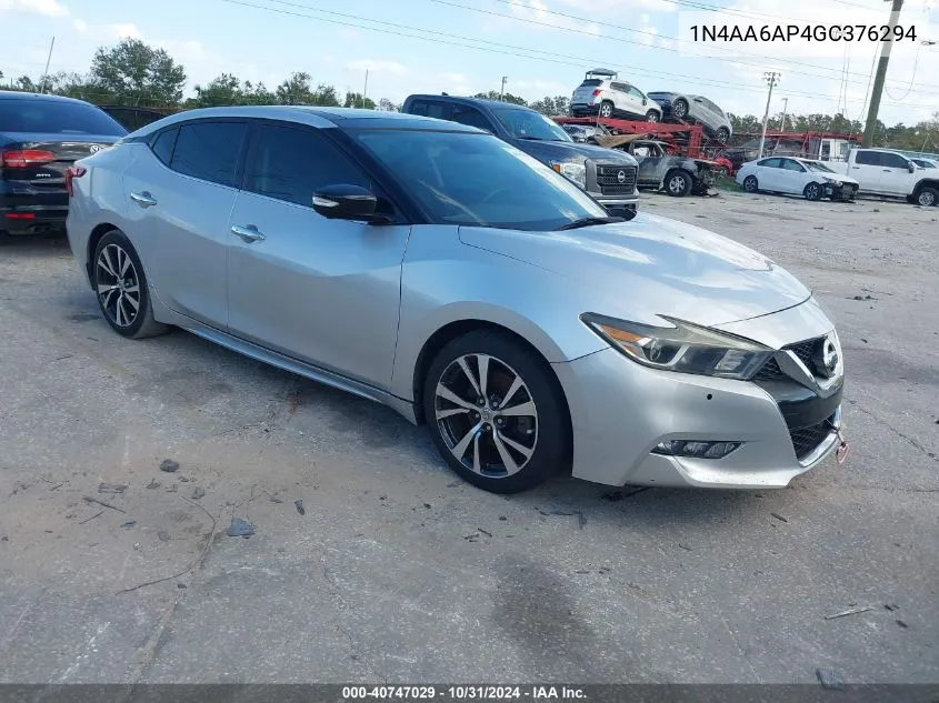 2016 Nissan Maxima 3.5 Platinum VIN: 1N4AA6AP4GC376294 Lot: 40747029