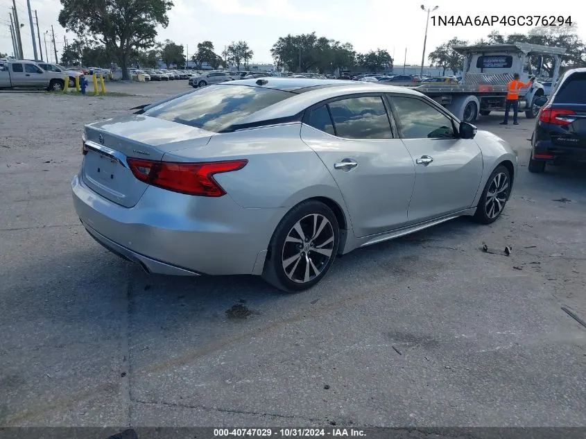 2016 Nissan Maxima 3.5 Platinum VIN: 1N4AA6AP4GC376294 Lot: 40747029