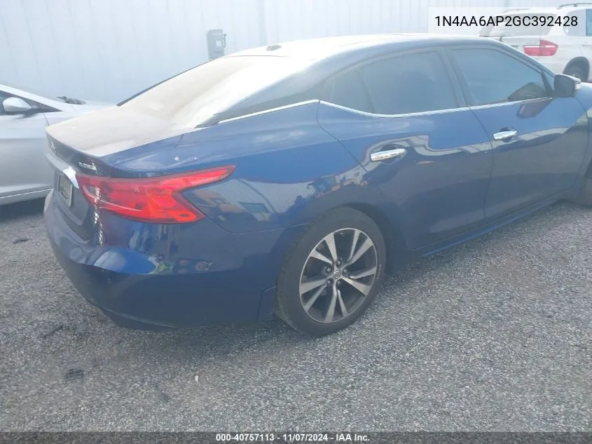 2016 Nissan Maxima 3.5 Platinum VIN: 1N4AA6AP2GC392428 Lot: 40757113