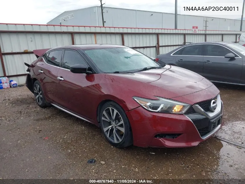 2016 Nissan Maxima 3.5 S VIN: 1N4AA6AP2GC40011 Lot: 40767940