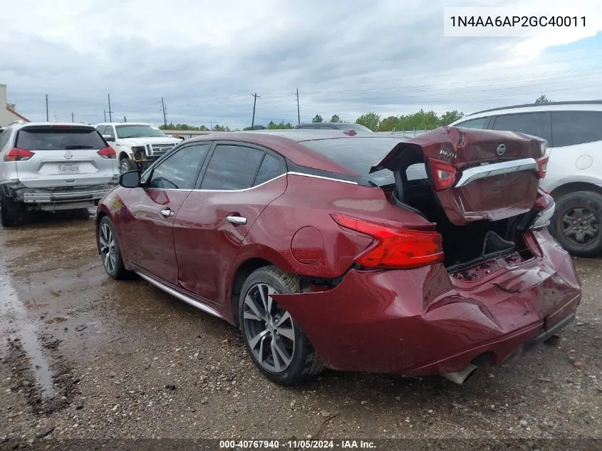 2016 Nissan Maxima 3.5 S VIN: 1N4AA6AP2GC40011 Lot: 40767940