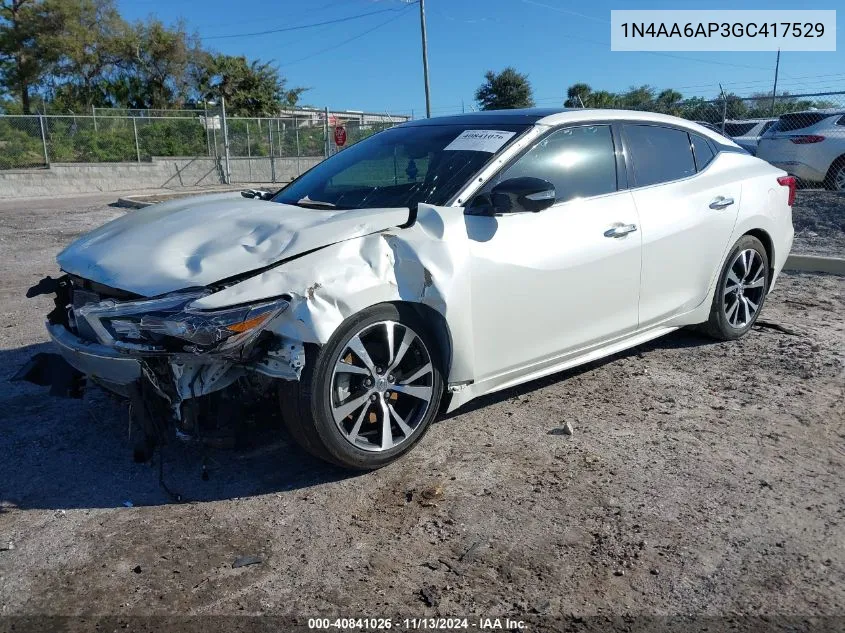 2016 Nissan Maxima 3.5 Platinum VIN: 1N4AA6AP3GC417529 Lot: 40841026