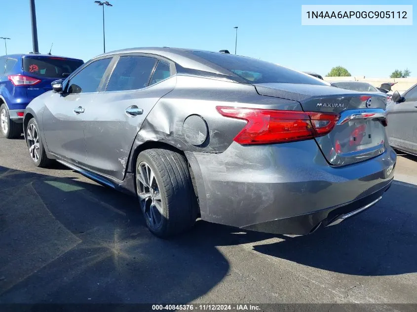 2016 Nissan Maxima 3.5 Platinum VIN: 1N4AA6AP0GC905112 Lot: 40845376