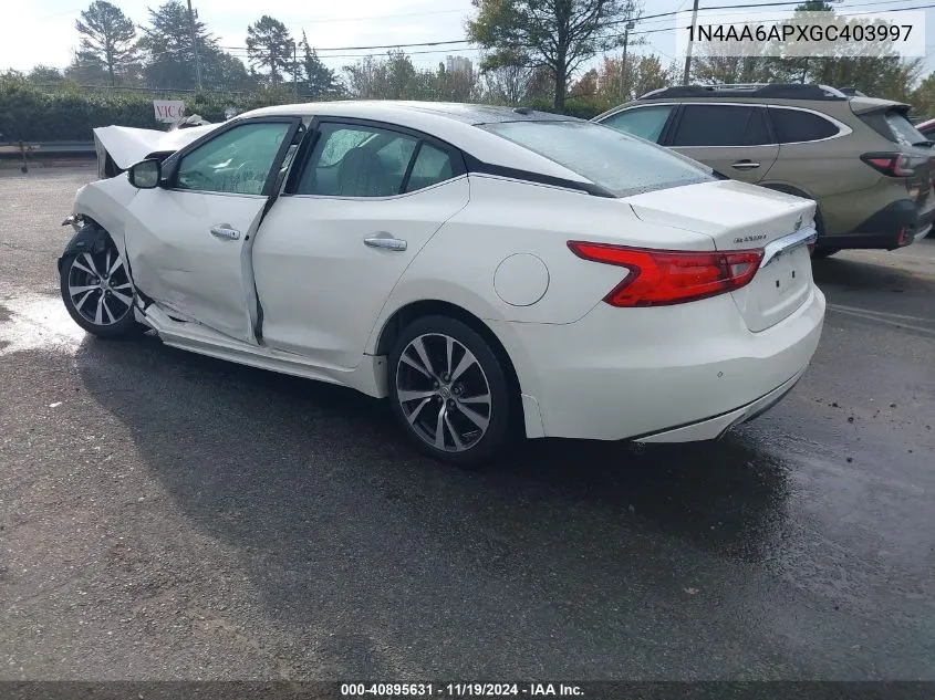 2016 Nissan Maxima 3.5 Sl VIN: 1N4AA6APXGC403997 Lot: 40895631