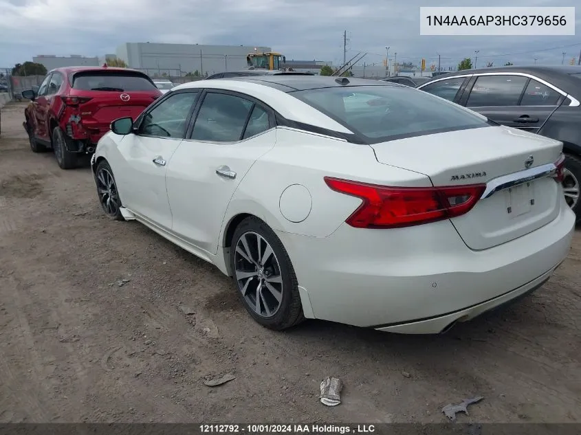 2017 Nissan Maxima 3.5S/Sv/Sl/Sr/Plat VIN: 1N4AA6AP3HC379656 Lot: 12112792