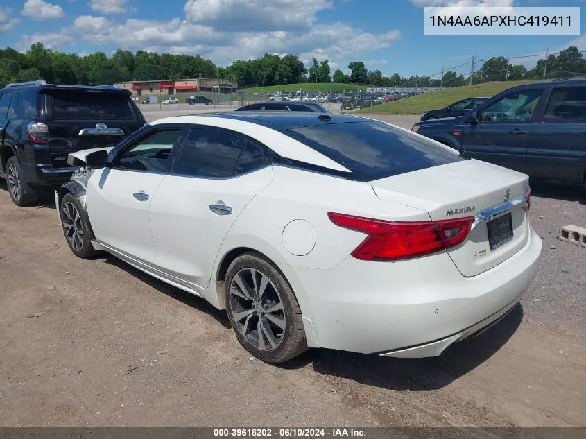 2017 Nissan Maxima 3.5 Platinum VIN: 1N4AA6APXHC419411 Lot: 39618202