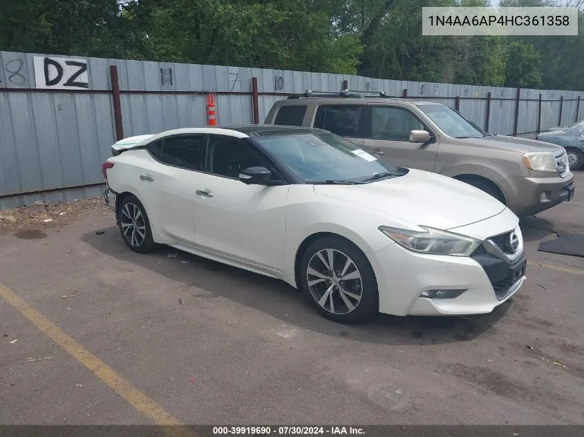 2017 Nissan Maxima 3.5 Platinum VIN: 1N4AA6AP4HC361358 Lot: 39919690