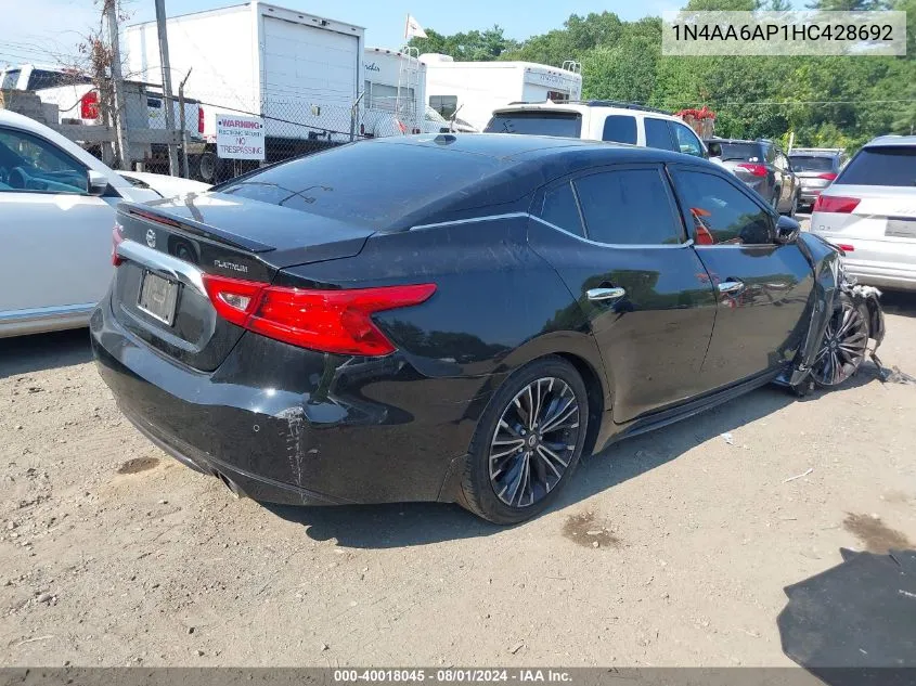 2017 Nissan Maxima 3.5 Platinum VIN: 1N4AA6AP1HC428692 Lot: 40018045