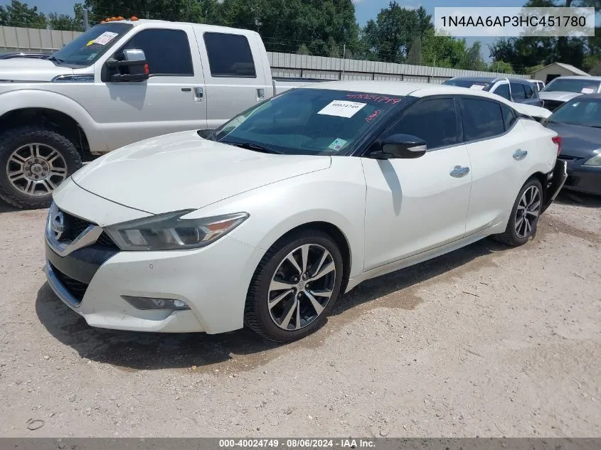 2017 Nissan Maxima 3.5 Sv VIN: 1N4AA6AP3HC451780 Lot: 40024749