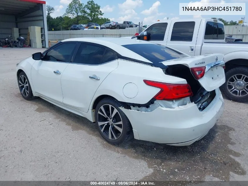 2017 Nissan Maxima 3.5 Sv VIN: 1N4AA6AP3HC451780 Lot: 40024749