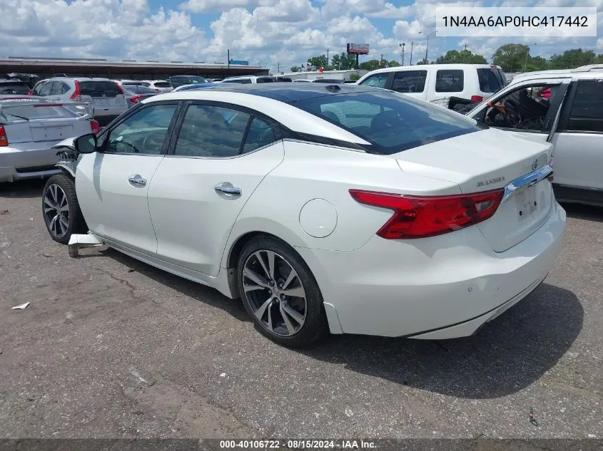 1N4AA6AP0HC417442 2017 Nissan Maxima 3.5S/Sv/Sl/Sr/Plat