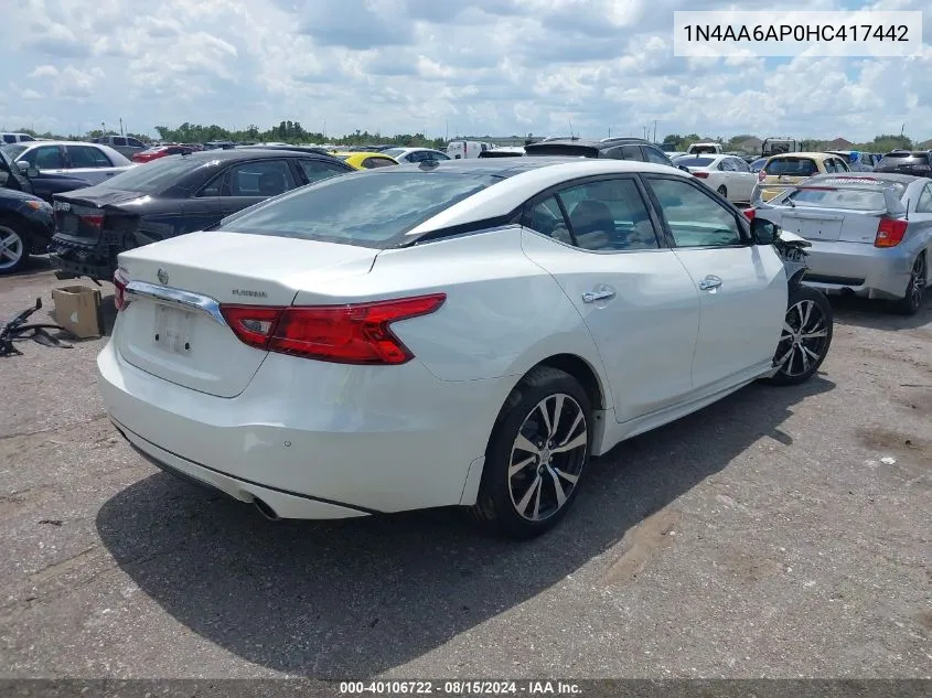 1N4AA6AP0HC417442 2017 Nissan Maxima 3.5S/Sv/Sl/Sr/Plat