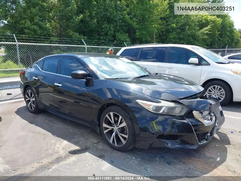 2017 Nissan Maxima 3.5 S VIN: 1N4AA6AP0HC403251 Lot: 40111951