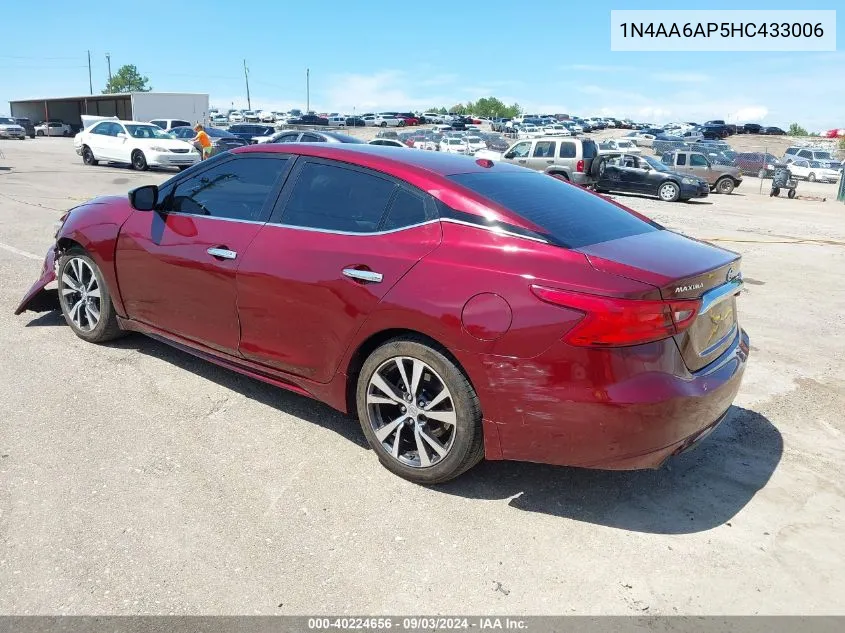 2017 Nissan Maxima 3.5 S VIN: 1N4AA6AP5HC433006 Lot: 40224656