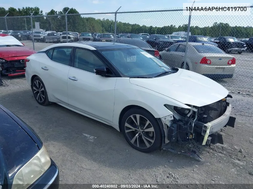 2017 Nissan Maxima 3.5S/Sv/Sl/Sr/Plat VIN: 1N4AA6AP6HC419700 Lot: 40240802