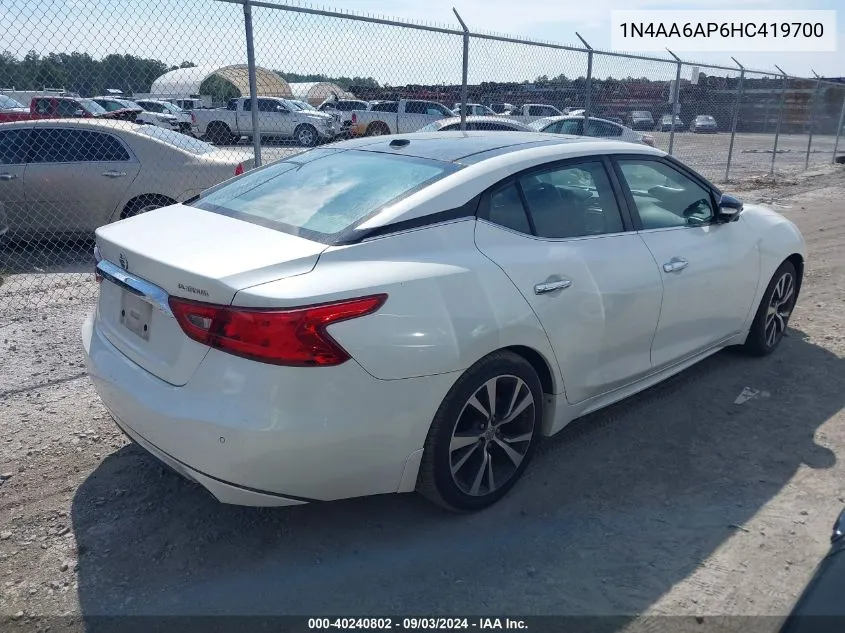 2017 Nissan Maxima 3.5S/Sv/Sl/Sr/Plat VIN: 1N4AA6AP6HC419700 Lot: 40240802