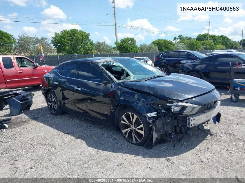 2017 Nissan Maxima 3.5 Sv VIN: 1N4AA6AP8HC400663 Lot: 40285351