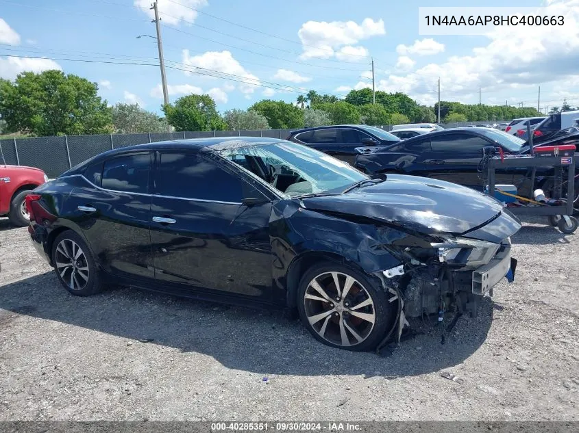 2017 Nissan Maxima 3.5 Sv VIN: 1N4AA6AP8HC400663 Lot: 40285351