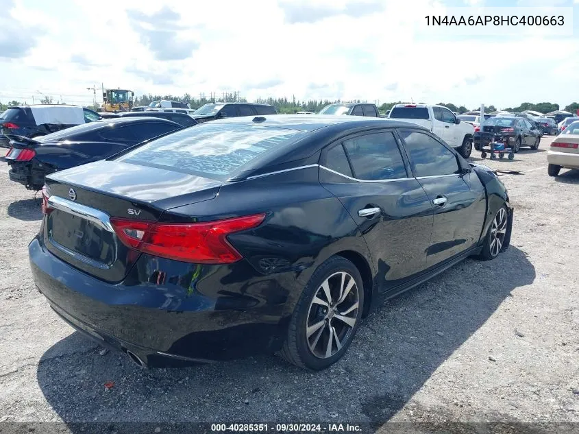 2017 Nissan Maxima 3.5 Sv VIN: 1N4AA6AP8HC400663 Lot: 40285351