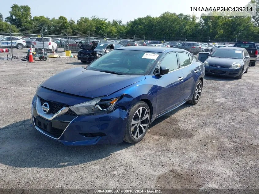 2017 Nissan Maxima 3.5S/Sv/Sl/Sr/Plat VIN: 1N4AA6AP2HC439314 Lot: 40300397